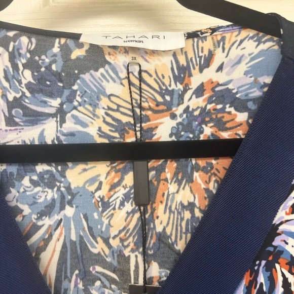 NWT Tahari Maxi MSRP $200 Dress Blue Print Zipper Front Size 3X - Picture 3 of 5